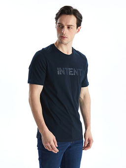 Bisiklet Yaka Bask?l? Penye Erkek Ti??rt