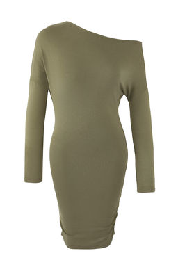 Teen Haki Asimetrik Yaka Bodycone/Vucuda Oturan Mini Orme Elbise TWOAW25EL00595