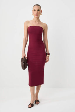 Bordo Toparlay_c_ Kal_p Bodycone/V_cudu Saran Maxi Dokuma Elbise TWOSS26EL00768