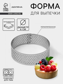 Форма для выпечки тарта Доляна Круг, d=6 см, перфорированная, серебристая
