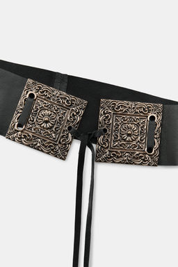 WIDE LEATHER BELT WITH CRAFTED BUCKLE - Zara фото 5