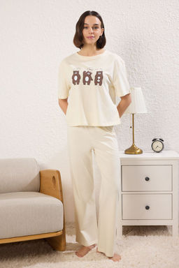 Trendyolmilla Lila %100 Pamuklu Eglenceli Bask?l? T-shirt-Pantolon Orme Pijama Tak?m? THMSS23PT00134 фото 38