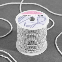 Шнур витой, d=3 мм, 25±1 м, цвет серебряный