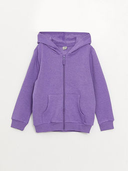 Kap??onlu Basic Uzun Kollu K?z ?ocuk Fermuarl? Sweatshirt