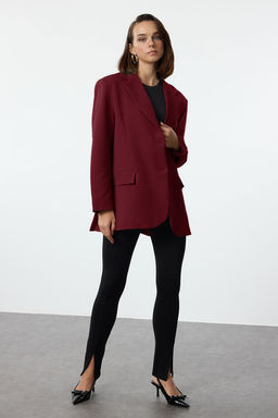 Bordo Ekstra Oversize Dokuma Blazer Ceket TWOAW24BC00107