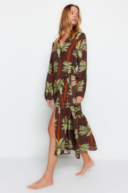 Tropikal Desenli Maxi Dokuma Plaj Kimono&Kaftan TBESS23KM00053 - Trendyolmilla фото 3