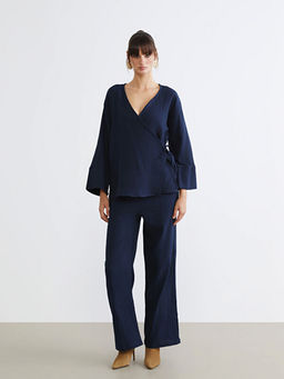 Kruvaze Yaka Dokulu M?slin Kad?n Kimono