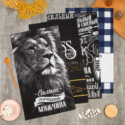 Набор кухонных полотенец Доляна Mens 35х60см-4шт, 100% хл  фото 2