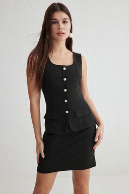 TRENDYOLMILLA K?rm?z? A Kesim Dugme Detayl? Mini Dokuma Elbise TWOSS25EL00028