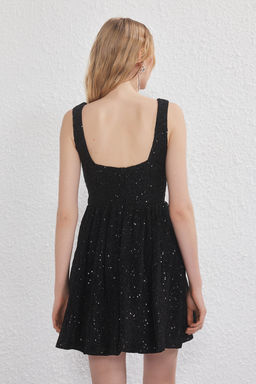 Siyah Etegi Belden Ac?lan Payet Mini Abiye Gece Mezuniyet Elbisesi TPRSS25EL00286