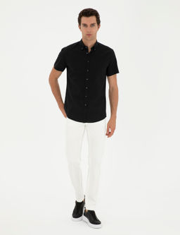 Siyah Slim Fit Keten Kar___ml_ K_sakol G_mlek