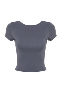 Trendyolmilla Siyah S?rt Dekolteli Crop Pamuklu Esnek Orme Bluz TWOSS23BZ00912 фото 7