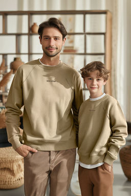 Vizon Erkek Cocuk Baba-Ogul Slogan Orme Sweatshirt TKDAW25SW00060
