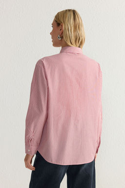 K?rm?z? Cizgili Oversize Genis Kal?p Dokuma Gomlek TWOAW23GO00359