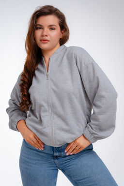 Бомбер из коттон фита серый меланж макси - Амадэль фото 19