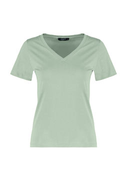 Pembe-Mint %100 Pamuk 2li Paket Basic V Yaka Orme T-Shirt TWOSS23TS00002