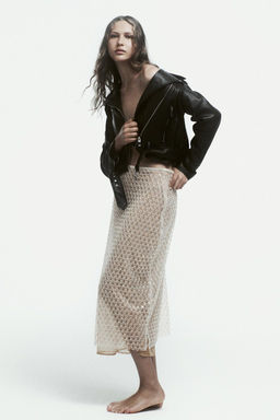 BEADED SEQUINNED MIDI SKIRT