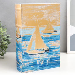 Шкатулка книга - сейф Парусники. Масло. Золото, дерево и искусственная кожа, с замком, 27?18?7 см