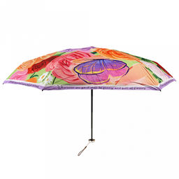 Зонт-мини механический Цветы и бабочки ткань эпонж (полиэстер) с деколью + черное УФ-покрытие, 6 лучей, д/купола 91см, 5 сложений, 17см в сложенном виде, механизм против ветра, пластмассовая ручка, розы, 223гр (Китай) - Домашняя мода фото 2