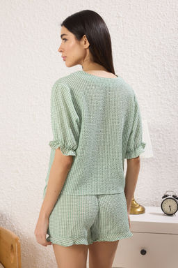 Trendyolmilla Mavi Dokulu Potikareli Baglama/Kurdele/Fiyonk Detayl? Sortlu Dokuma Pijama Tak?m? THMSS24PT00149  фото 28