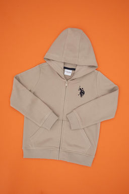 Erkek _ocuk Koyu Bej Fermuarl_ Kap__onlu _rme H_rka