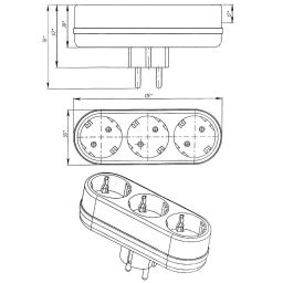 Цена за 2 шт. Тройник Toker 3L3 10/16A с/з плоский белый
