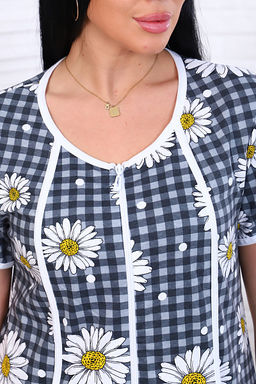 Халат женский на молнии с карманами, ромашка, серый (893-1) - Плиона фото 14