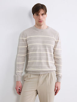 Bisiklet Yaka ?izgili Erkek Triko Kazak