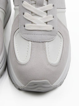 03-A1020-9 WHITE/GRAY Кроссовки женские (натуральная кожа, натуральная замша)