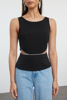 Siyah Cut Out Detayl? Dokuma Bluz TPRAW25BZ00002 - Trendyolmilla фото 3