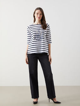 Bisiklet Yaka ?izgili Kad?n Ti??rt