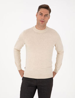 Krem Melanj Slim Fit _eyrek Yaka Basic Triko Kazak