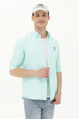 Мужская базовая рубашка зеленого цвета с длинным рукавом