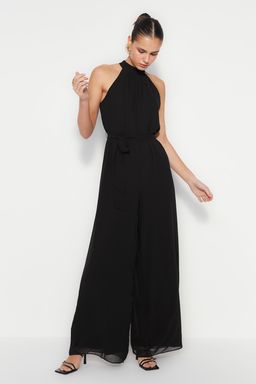 Siyah Kusakl? Maxi Sifon Astarl? Dokuma Tulum TWOSS23TU00093