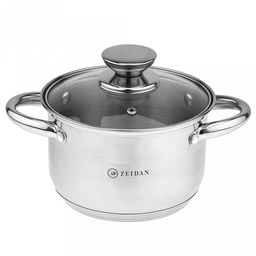 "Zeidan" "Vienna" Кастрюля из нержавеющей стали 2,1л, д16см, стеклянная крышка, ручки на корпусе и крышке металлические, комбинированная полировка снаружи, матовая полировка внутри, 5-ти степовое капсулированное индукционное дно, подарочная упаковка