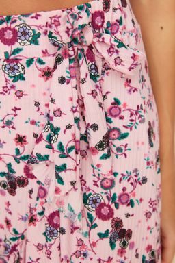 Pembe Bask?l? Volanl? Yuksek Bel Mini Esnek Orme Etek TWOSS21ET0010