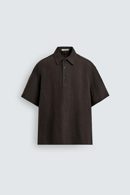 CAMISA POLO 100% LINO / Marr?n oscuro