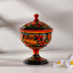 Конфетница с крышкой на ножке Секрет, дерево, хохлома - Simaland фото 4