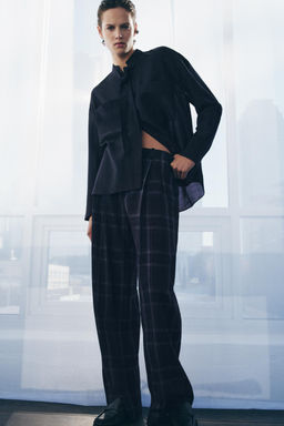 ZW COLLECTION CHECK WIDE-LEG TROUSERS - Zara фото 7