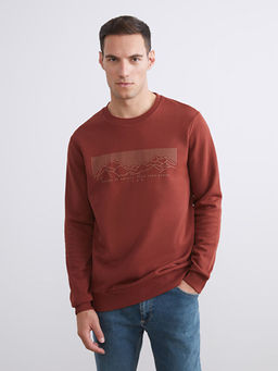 Bisiklet Yaka Bask?l? Erkek Kal?n Sweatshirt