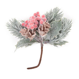 Blumentag VDD-130 Веточка декоративная заснеженная с ягодами и шишками 6 х 1 шт. 14 см