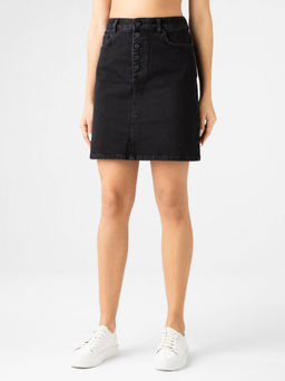 CONTE Джинсовая юбка А-силуэта на пуговицах CON-304 washed black