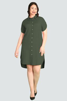 Платье-рубашка темно-зеленое - Almond фото 2