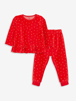 Bisiklet Yaka Uzun Kollu Puantiye Desenli K?z Bebek Pijama Tak?m?