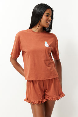 Trendyolmilla Pembe F?rf?rl? Bask?l? Sortlu Orme Pijama Tak?m? THMSS22PT0422  фото 30