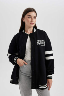 Кардиган-бомбер с вышитым воротником и мягким ворсом внутри - Defacto фото 3