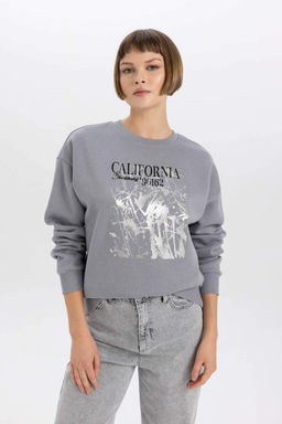 Плотный свитшот Relax Fit с круглым вырезом - Defacto фото 4