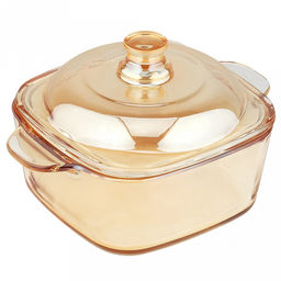 Салатник стеклянный Мимоза 0,92л, 14,8х19,7х6,8см, основание 13х13см, общая h12,3см, стеклянная крышка, 2 ручки, янтарный перламутровый, в коробке (Китай) - Домашняя мода фото 3