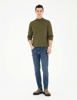 A__k Ye_il Slim Fit Yar_m Bal_k__ Yaka Y_n Kar___ml_ Basic Triko Kazak - Pierre cardin фото 4