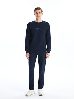 Bisiklet Yaka Uzun Kollu Bask?l? Erkek Sweatshirt